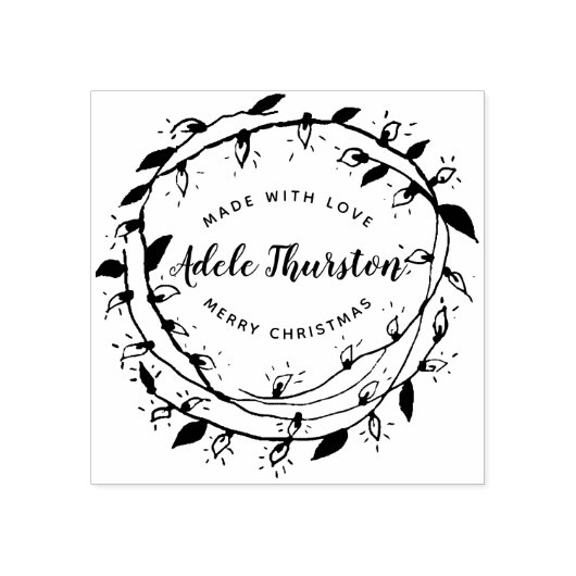 Merry Wreath | Aus Liebe hergestellt | PERSONALISI Gummistempel (Prägung)