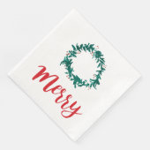 Merry Wreath Berry Red Script Weihnachten Serviette (Ecke)