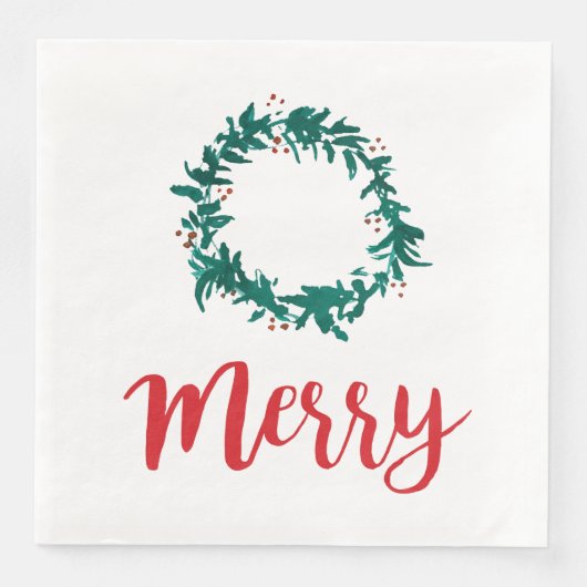 Merry Wreath Berry Red Script Weihnachten Serviette (Vorderseite)