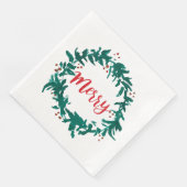 Merry Wreath Berry Red Script Weihnachten Serviette (Ecke)