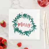 Merry Wreath Berry Red Script Weihnachten Serviette (Beispiel)