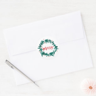 Merry Wreath mit Berries Script Runder Aufkleber