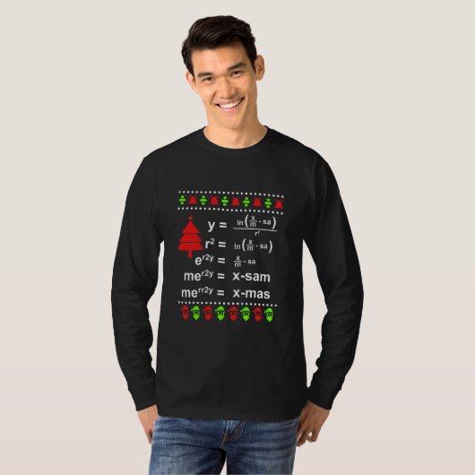 Merry X Mas Equation Math Lehrer Ugly Weihnachten T-Shirt (Vorne ganz)
