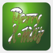 Merry X-mas Green Lettering Square Stickers (Vorderseite)