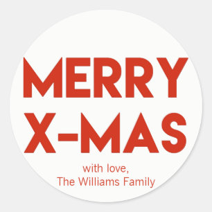 Merry X-Mas, Modern Red Typografy Christmas Runder Aufkleber