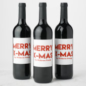 Merry X-Mas, Modern Red Typografy Christmas Weinetikett (Flaschen)