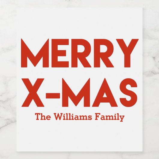 Merry X-Mas, Modern Red Typografy Christmas Weinetikett (Einzelnes Label)