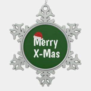 Merry X-Mas Schneeflocken Zinn-Ornament