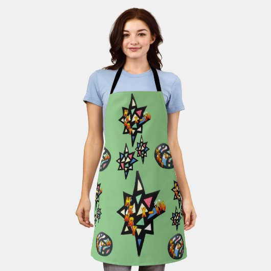 Merry X-mas Stars Stached Glass Pattern Schürze (Getragen)