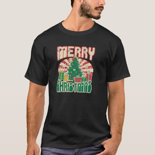 Merry X Mas Tree Lights Santa Claus Ugly Christmas T-Shirt (Vorderseite)