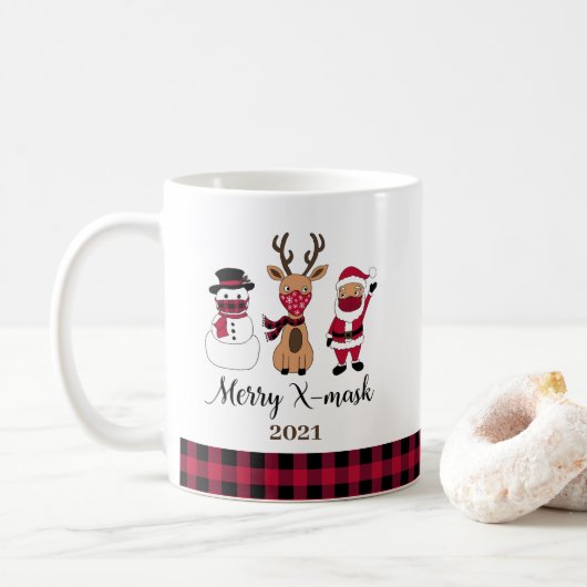 Merry X-Mask Funny Buffalo Kariert Santa Kaffeetasse (Mit Donut)