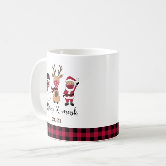 Merry X-Mask Funny Buffalo Kariert Santa Kaffeetasse (Vorderseite Links)
