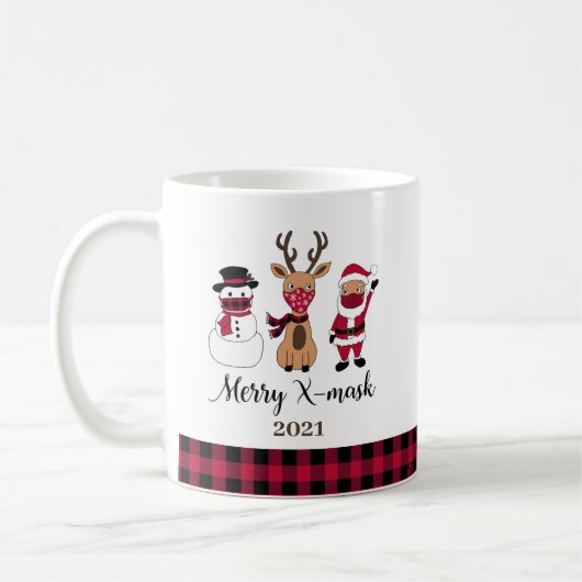 Merry X-Mask Funny Buffalo Kariert Santa Kaffeetasse (Links)