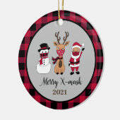 Merry X-Mask Funny Buffalo Kariert Santa Keramik Ornament (Links)