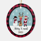 Merry X-Mask Funny Buffalo Karierter Karo Santa Keramik Ornament (Links)