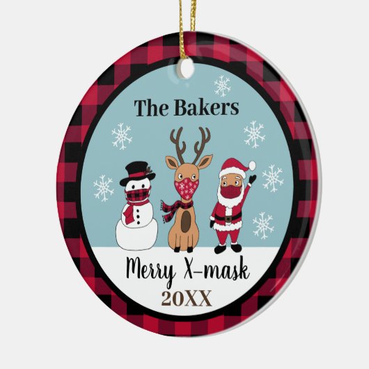 Merry X-Mask Funny Buffalo Karierter Karo Santa Keramik Ornament (Links)