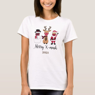 Merry X-Mask Funny Buffalo Pläd Santa T-Shirt