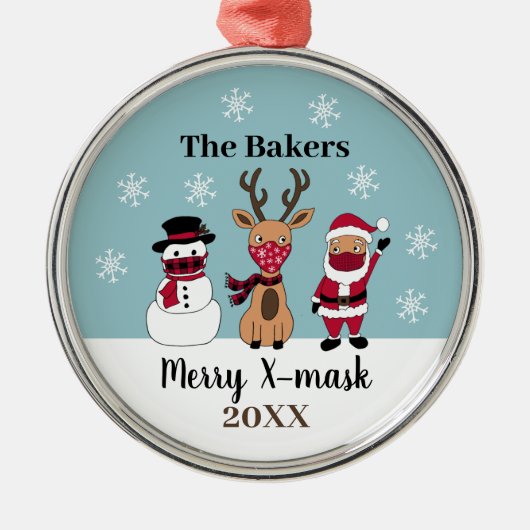 Merry X-Mask Funny Santa Reindeer Snowman Ornament Aus Metall (Vorne)