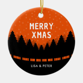 Merry Xmas Baumdekor schwarzer Wald und roter Schn Keramik Ornament