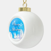 Merry Xmas Blue White House Snow Keramik Kugel-Ornament (Rechts)