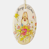 Merry Xmas Blume & Kaninchen Keramik Ornament (Rechts)