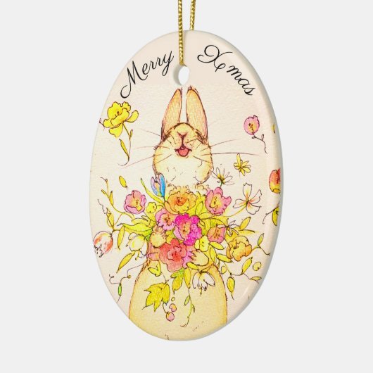 Merry Xmas Blume & Kaninchen Keramik Ornament (Links)