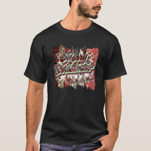 Merry Xmas Christmas Leopard Buffalo Karierte Fami T-Shirt