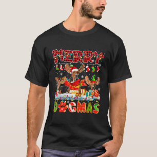 Merry Xmas Dog Three Santa Reindeer Elf Basset Hou T-Shirt