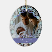Merry Xmas Familie Foto Name Light Blue Lila Keramik Ornament (Rechts)