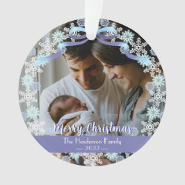 Merry Xmas Familie Foto Name Light Blue Lila Ornament