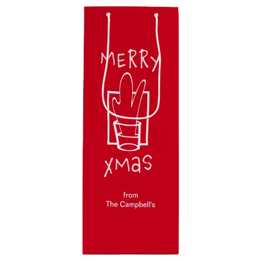 Merry Xmas Geschenktüte Für Weinflaschen (Vorderseite)