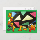 Merry Xmas: Glass Pattern & Stars Postkarte (Vorne/Hinten)