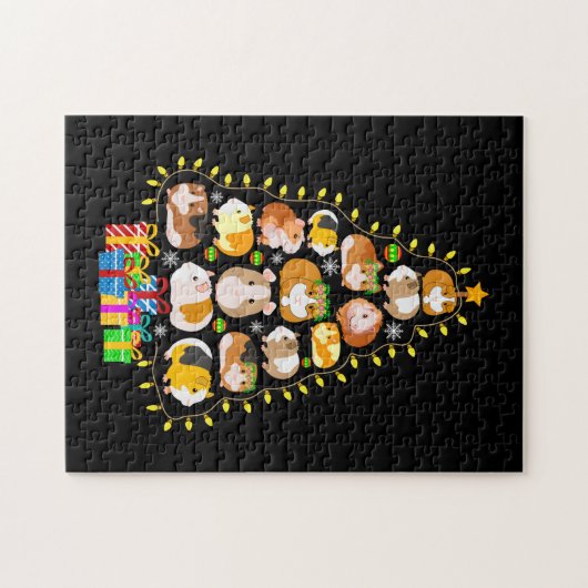 Merry Xmas Guinea Pig Weihnachtsbaumleuchten Puzzle (Horizontal)