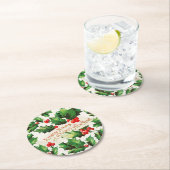 Merry Xmas & Happy New Year Holly Runder Pappuntersetzer (Vor Ort)