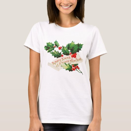 Merry Xmas & Happy New Year Holly T-Shirt (Vorderseite)