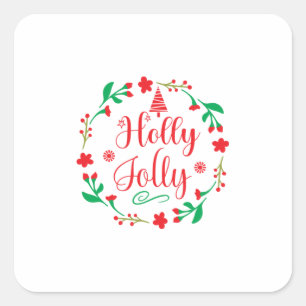 Merry Xmas Holly Jolly Quadratischer Aufkleber