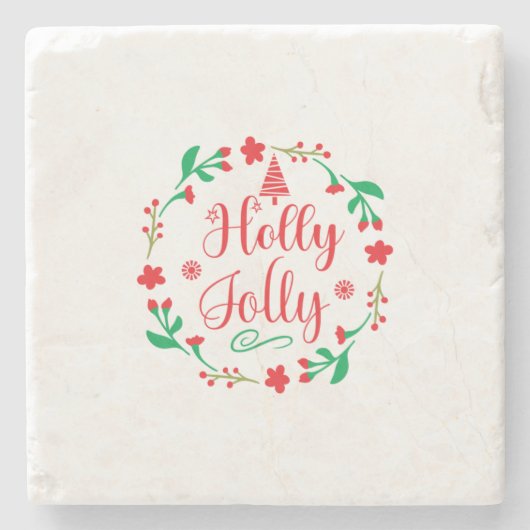 Merry Xmas Holly Jolly Steinuntersetzer (Vorderseite)