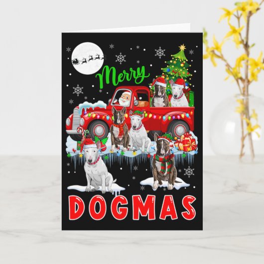 Merry Xmas Hund Santa Carry Bull Terrier auf Bild Karte (Gelbe Blume)