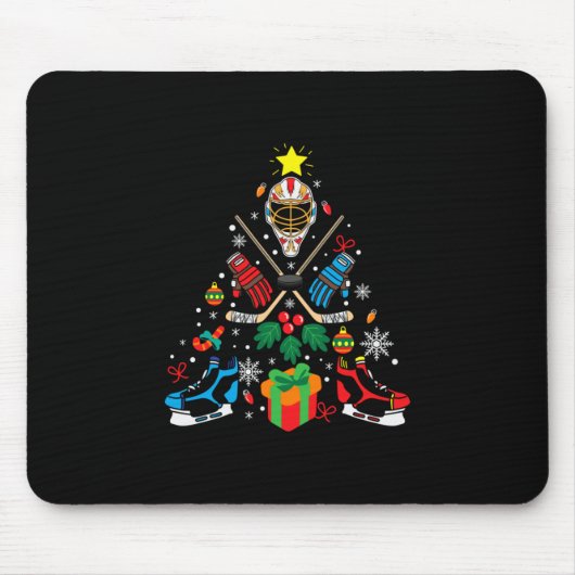 Merry Xmas Ice Hockey Weihnachtsbaum Mousepad (Vorne)