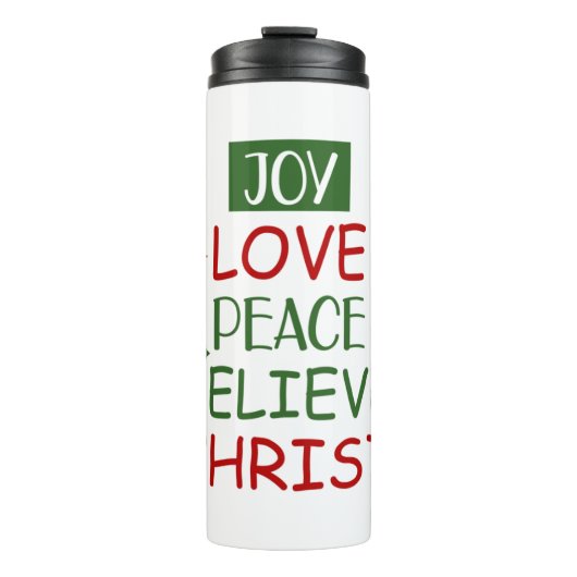 Merry Xmas Joy Liebe Friedensglaube Thermosbecher (Vorderseite)