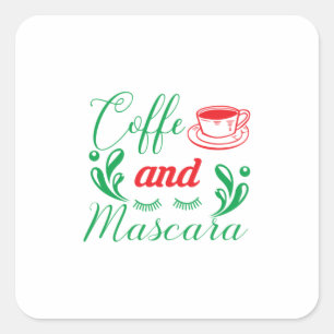 Merry Xmas Kaffee und Mascara Quadratischer Aufkleber