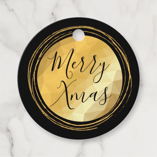 Merry Xmas Kalligraphie schwarz und gold hell chic Geschenkanhänger (Vorderseite)