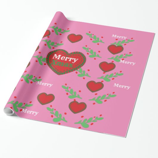 Merry Xmas Leaf and Liebe Wrapping Paper Geschenkpapier (Ungerollt)