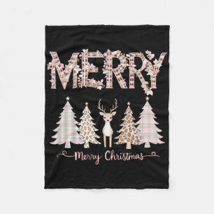 Merry Xmas Leopard Cheetah Buffalo Pink Kariert Ch Fleecedecke