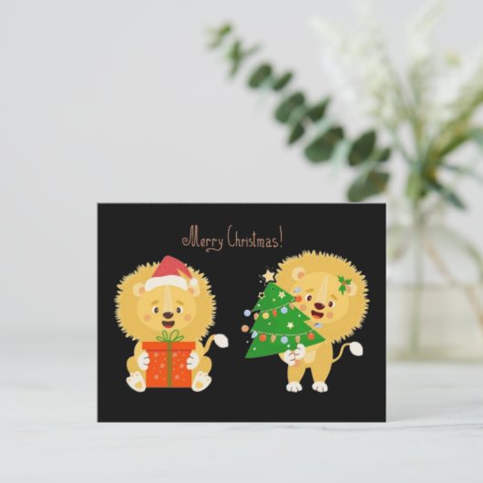 Merry Xmas Lion Cubs Postkarte (Stehend Vorderseite)