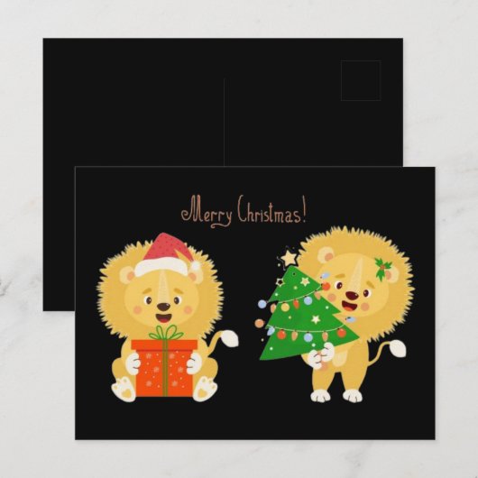 Merry Xmas Lion Cubs Postkarte (Vorne/Hinten)