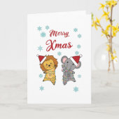 Merry Xmas Lion Elfeant Snow Winter Niedlich Karte (Gelbe Blume)