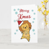 Merry Xmas Lion Snow Big Cat Fairy Lights Karte (Gelbe Blume)