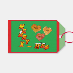 Merry Xmas mit 3 herzförmigen Blätter Rotes Gesc Geschenkanhänger