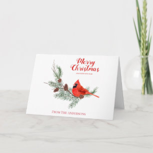 Merry Xmas Monogram Watercolor Pine Kardinal Bird Karte